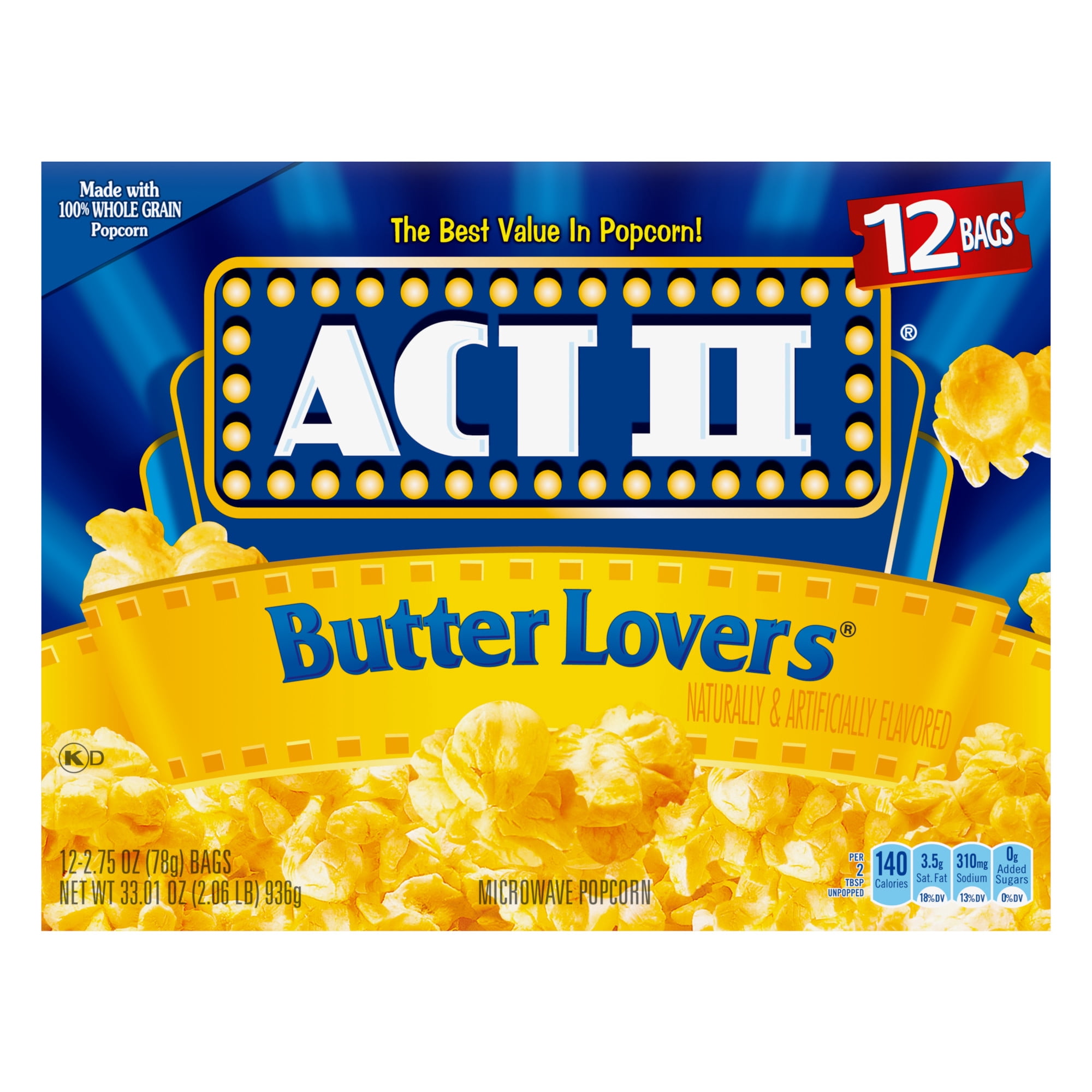 Act II Butter Lovers Microwave Popcorn, 2.75 oz., 12-Count Bags