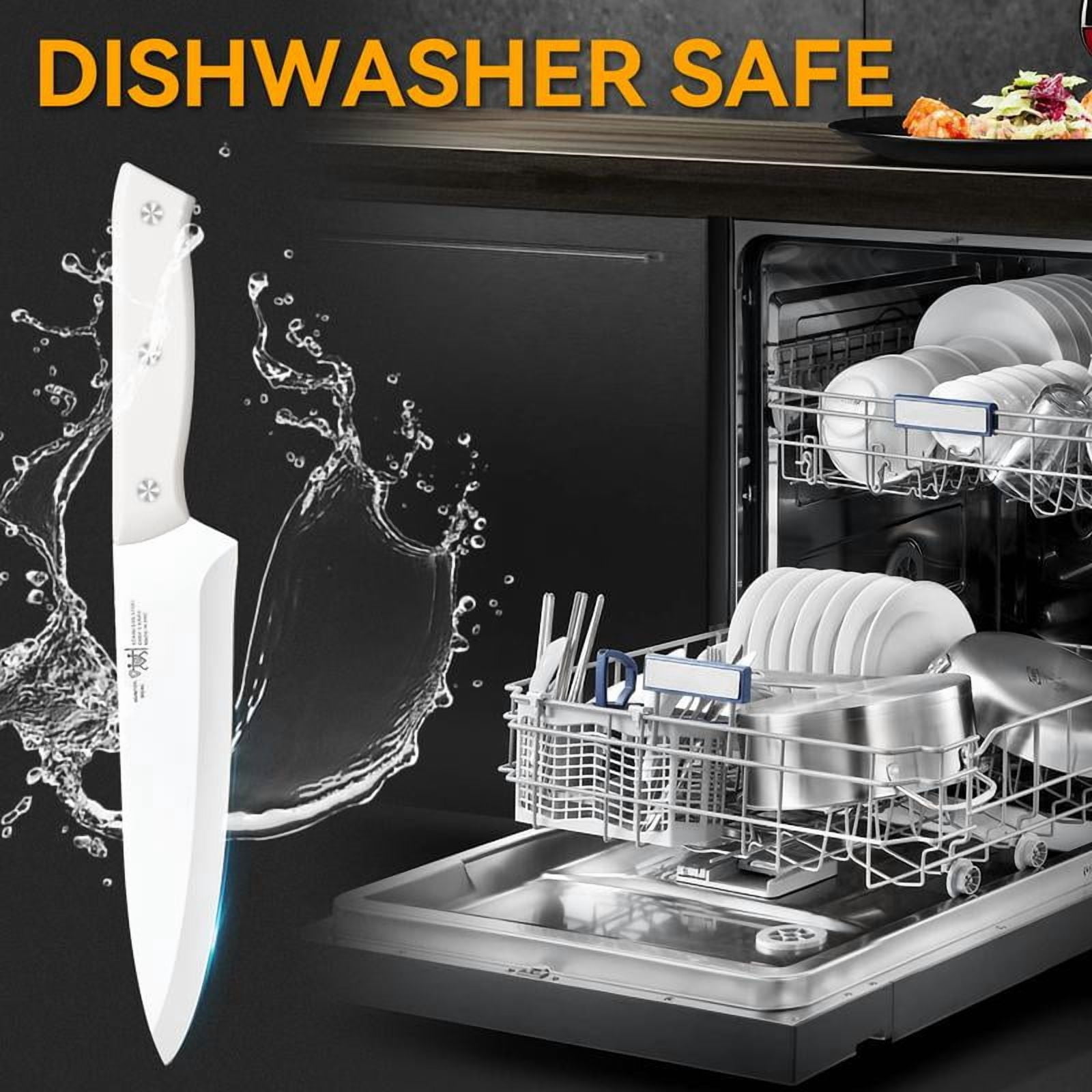 Knife Set, 15 Piece Kitchen Knife Set with Block Self Sharpening, Stainless Steel Dishwasher Safe, Anti-slip Handle, White