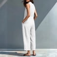 thumbnail image 4 of Linen Jumpsuits for Women Sleeveless Loose Wide Leg Long Pants V Neck Button Down Jumpsuits with Pockets, M, 4 of 4