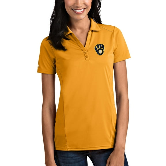 Women's Antigua Gold Milwaukee Brewers Tribute Polo