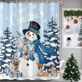thumbnail image 3 of Blue Snowman Shower Curtain, 66" x 72", Christmas Tree Winter Snowflake Light Blue Waterproof Bathroom Curtain Washable Shower Curtain Set with 12 Hooks, 3 of 6