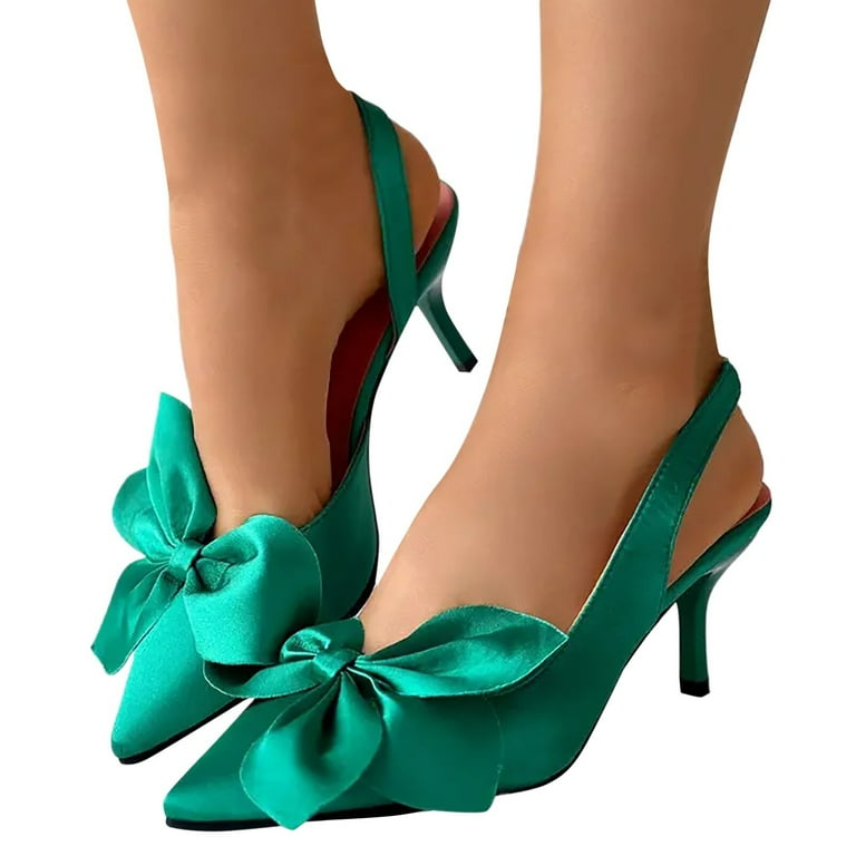 IUJSOY Kitten Heels for Women Bow Closed Pointed Toe Slingback