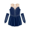 thumbnail image 4 of XUNZOO Kids Girls Figure Ice Skating Dress Sleeveless Leotard Dresses with Gloves Lyrical Dance Costume Navy Blue 6, 4 of 6