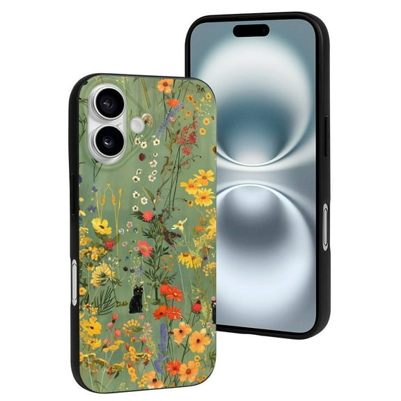 Compatible with Iphone 16 Case - Cute Soft Botanical Garden With Cats Silicone Case Compatible with Iphone 16 Phone Case for Women Men