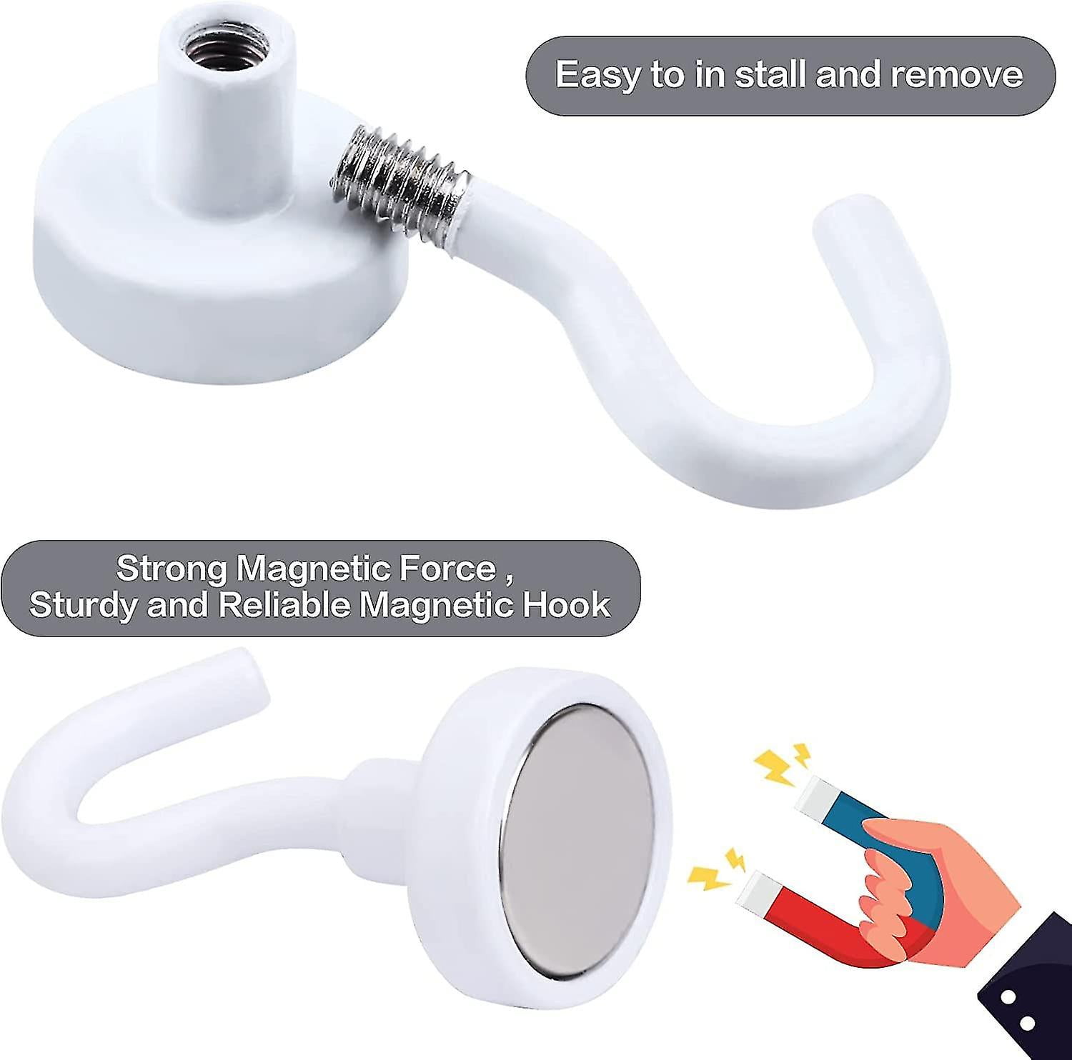 Strong Magnetic Hooks Heavy Duty, 22lbs Rare Earth Magnets For Refrigerator, Home, Kitchen, Office , Cruise U2013 10 Pack(white)