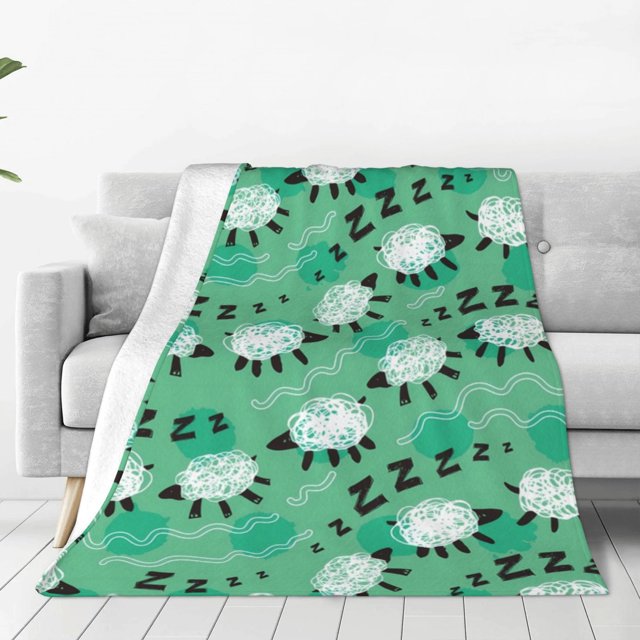 Fotbe Sheep Zzz Manta de Franela Acolchonada con Estampado, Súper Suave y Esponjosa, Extra Grande para Sofá, Cama, Uso Todo el Año-80"x60"