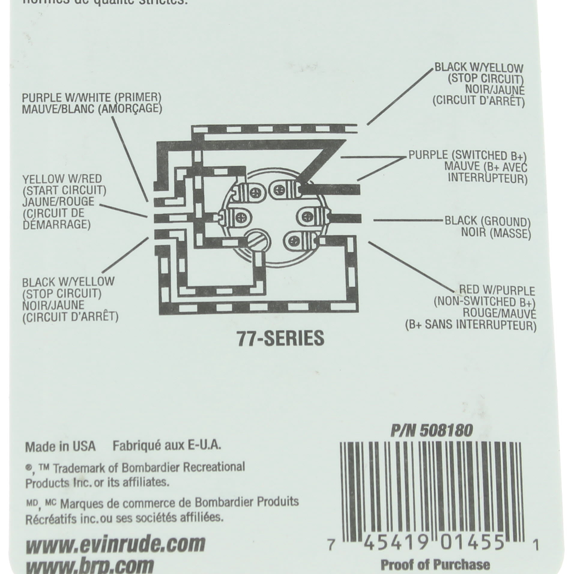OMC Johnson Evinrude Black OEM 77 Series Outboard with Ignition Key Switch