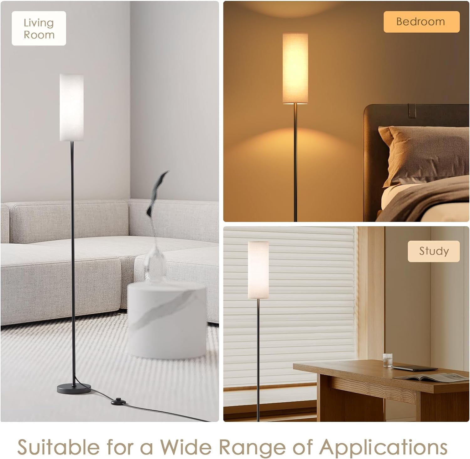 CAALOGT Floor Lamp, Modern Standing Lamp with 3 Color Temperatures, Foot Switch, for Living Room, Bedroom (9W LED Bulb )