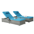 thumbnail image 7 of Outdoor Chaise Lounge, PE Rattan Lounge Chair Set of 2, Pool Recliner Cushioned for Patio Beach, w/Pillow, Side Table, Adjustable Backrest, Lake blue, 7 of 7
