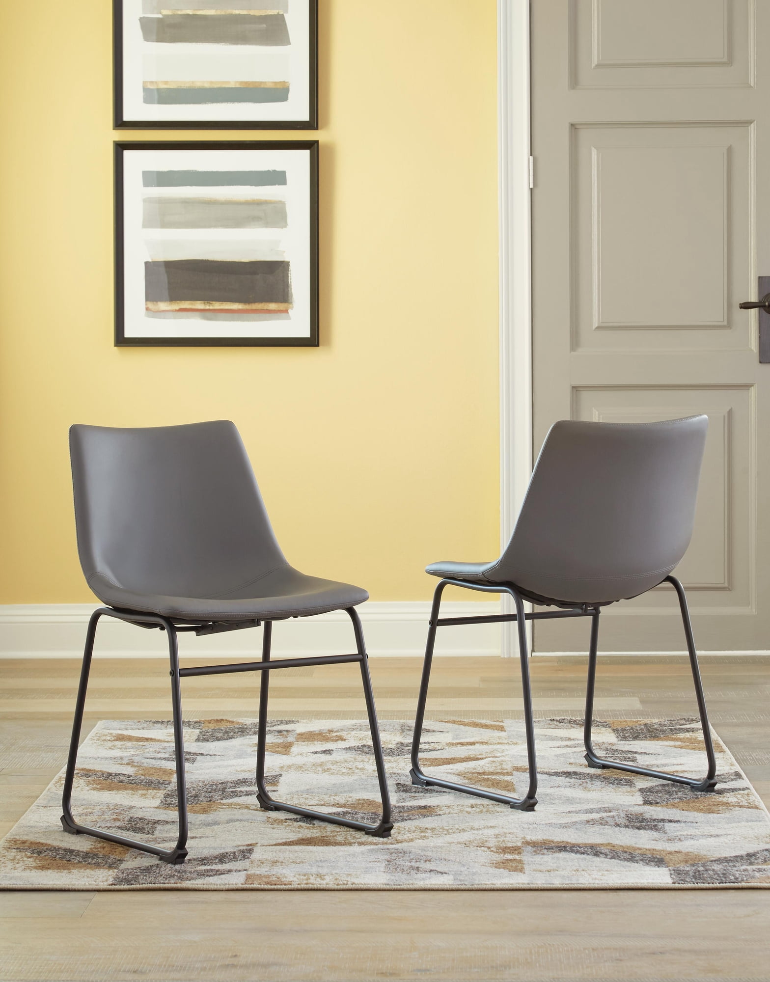 Signature Design by Ashley Centiar Urban Industrial Faux Leather Bucket Dining Chair, Set of 2, Gray
