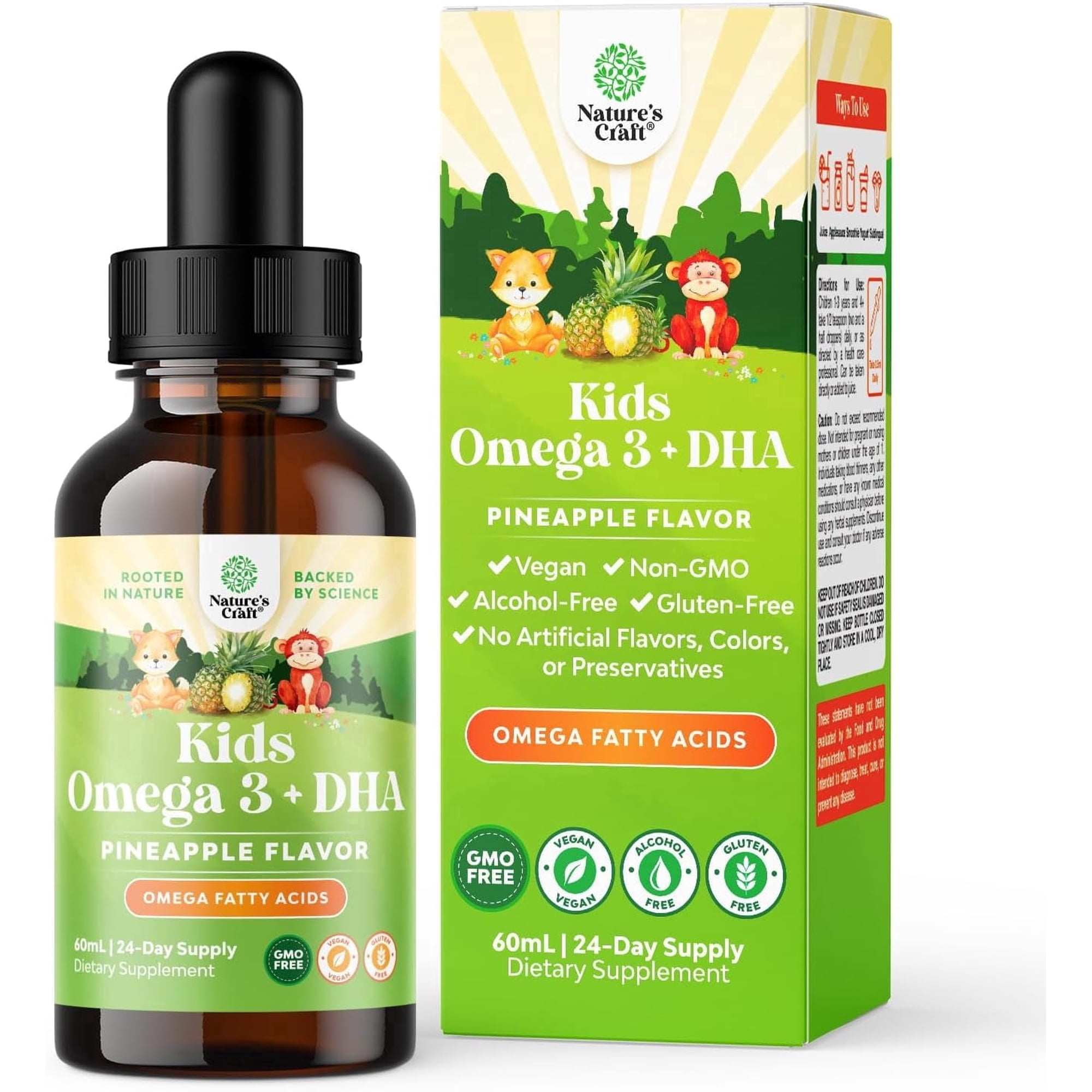 Natures Craft Liquid Vegan Omega 3 EPA DHA for Kids with Algae and Flaxseed Oil, 2 fl oz
