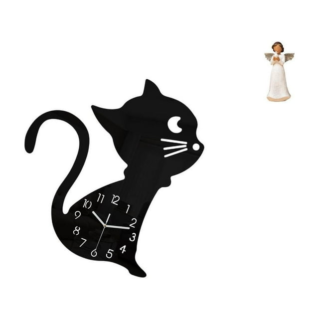 Reloj de pared con forma de gato, bonito reloj de pared para guardería, sala de juegos, ángel de interior, figura de resina, estatua de ángel, figura