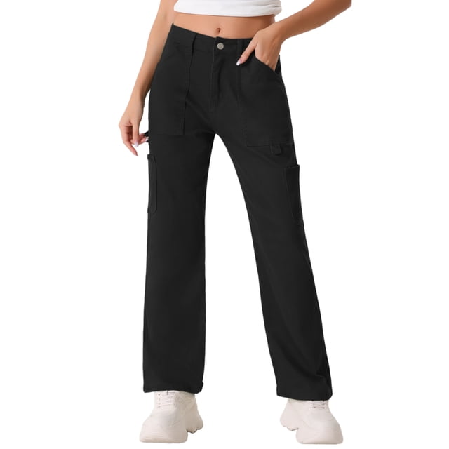 Pantalones Cargo INSPIRE CHIC para mujer, de cintura alta, estilo Y2K, pantalones casuales con bolsillos, negros, talla XS