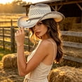 thumbnail image 2 of SGMVNU Straw Cowgirl Hat for Women Western Cowboy Sun Hats for Men Shapeable Wide Brim Beach Sun Hats Classic Cattleman Style, One Size, White 2, 2 of 6