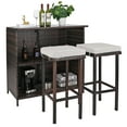 Outdoor Bar Furniture, 3 Piece Patio Bar Set, Brown Rattan Bar with