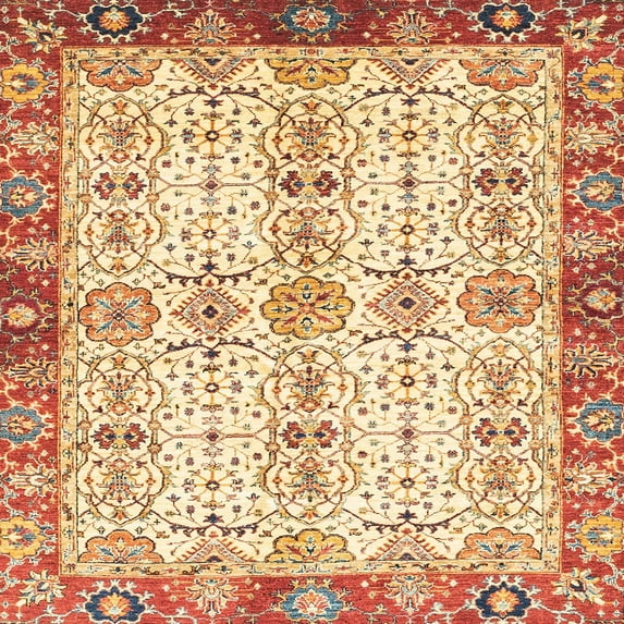 Ahgly Company Indoor Square Abstract Brown Gold Oriental Area Rugs, 4' Square