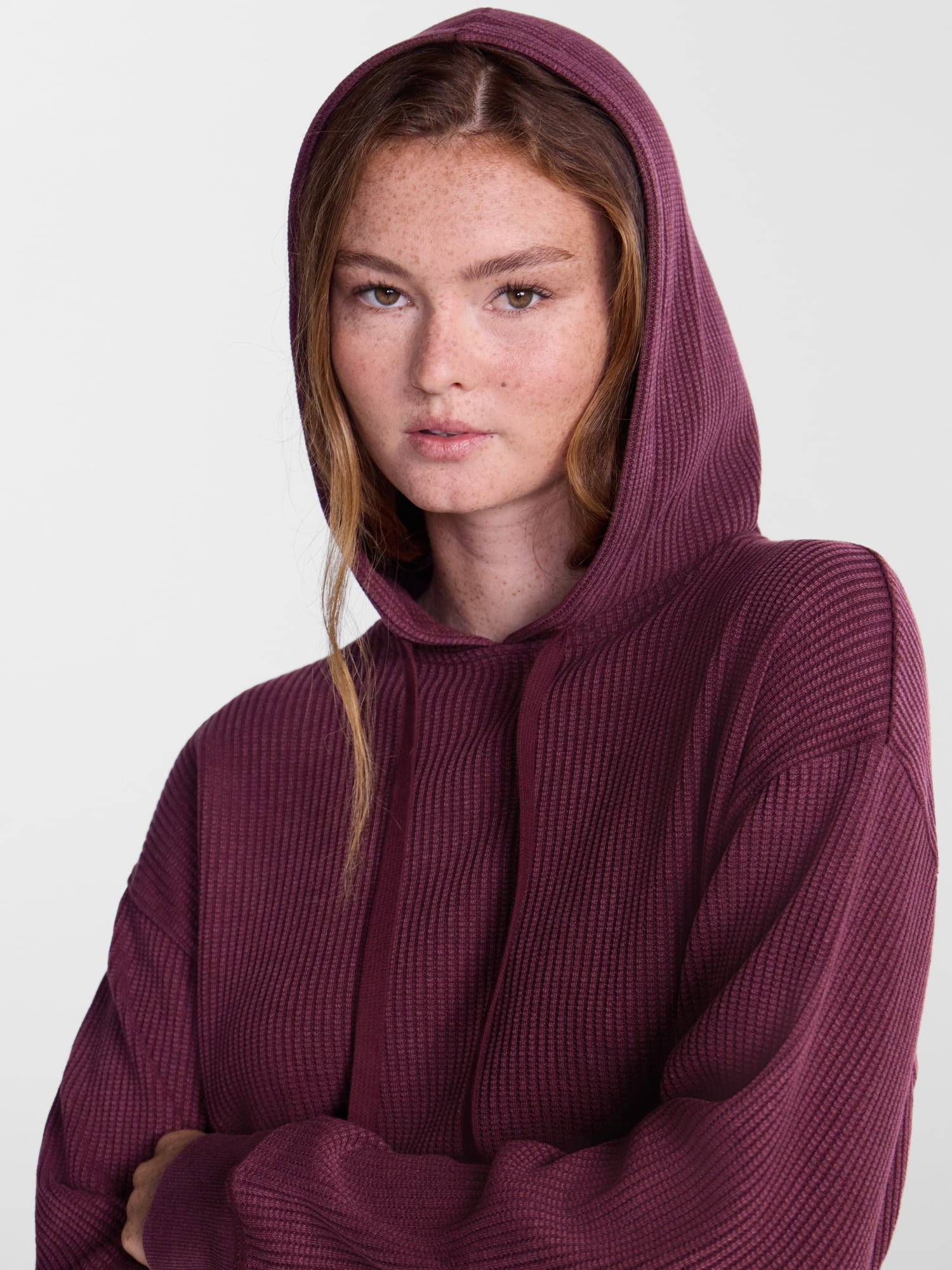 No Boundaries Waffle Knit Hoodie, Women's XXS-XXL