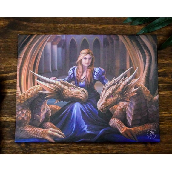 Ebros Anne Stokes Fierce Loyalty Mother Dragons Wood Framed Canvas Wall Decor