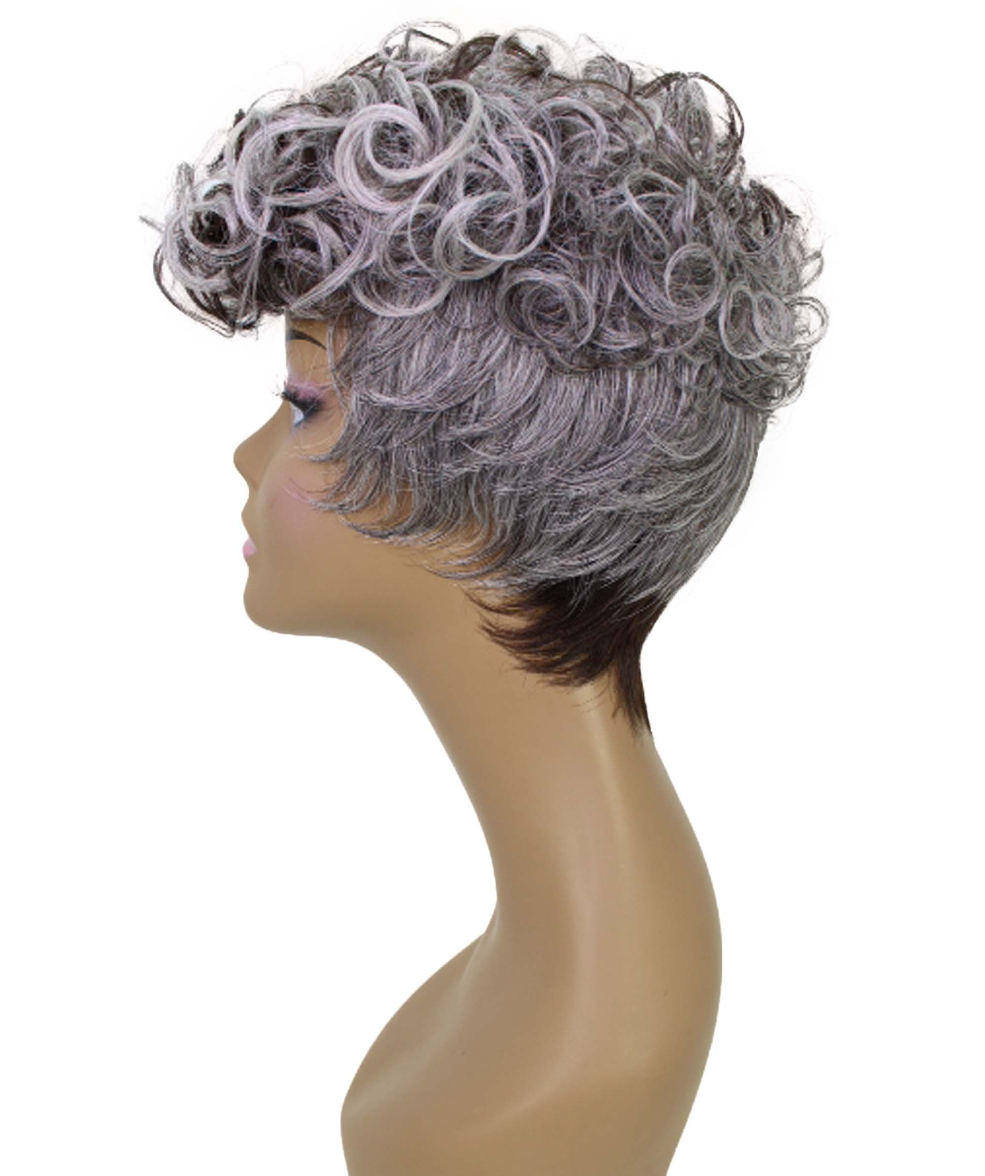 LUXLUXE Sydney Curly Layer 10 in Long Full Wig Full Cap Wig, Heat Resistant Fibers, Charcoal Mixed Gray