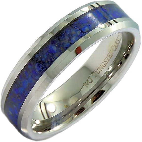 Metals Jewelry Unisex Adult Tungsten Carbide 8mm Wedding Band Blue Lapis Lazuli Inlay Ring Size 7