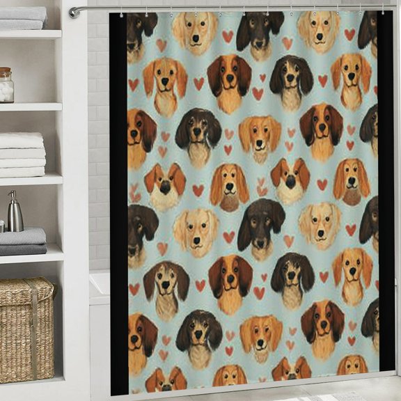 RKSupls Christmas Shower Curtain, Cute Dog Shower Curtain with Hooks for Christmas Home Bathroom Decor Washable Curtains, 72x72 in