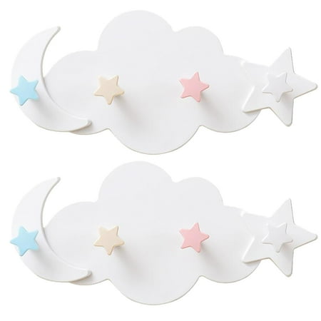 

2pcs Lovely Cloud Moon Star Shaped Hooks Adhesive Wall Hangers Wall Racks (White)