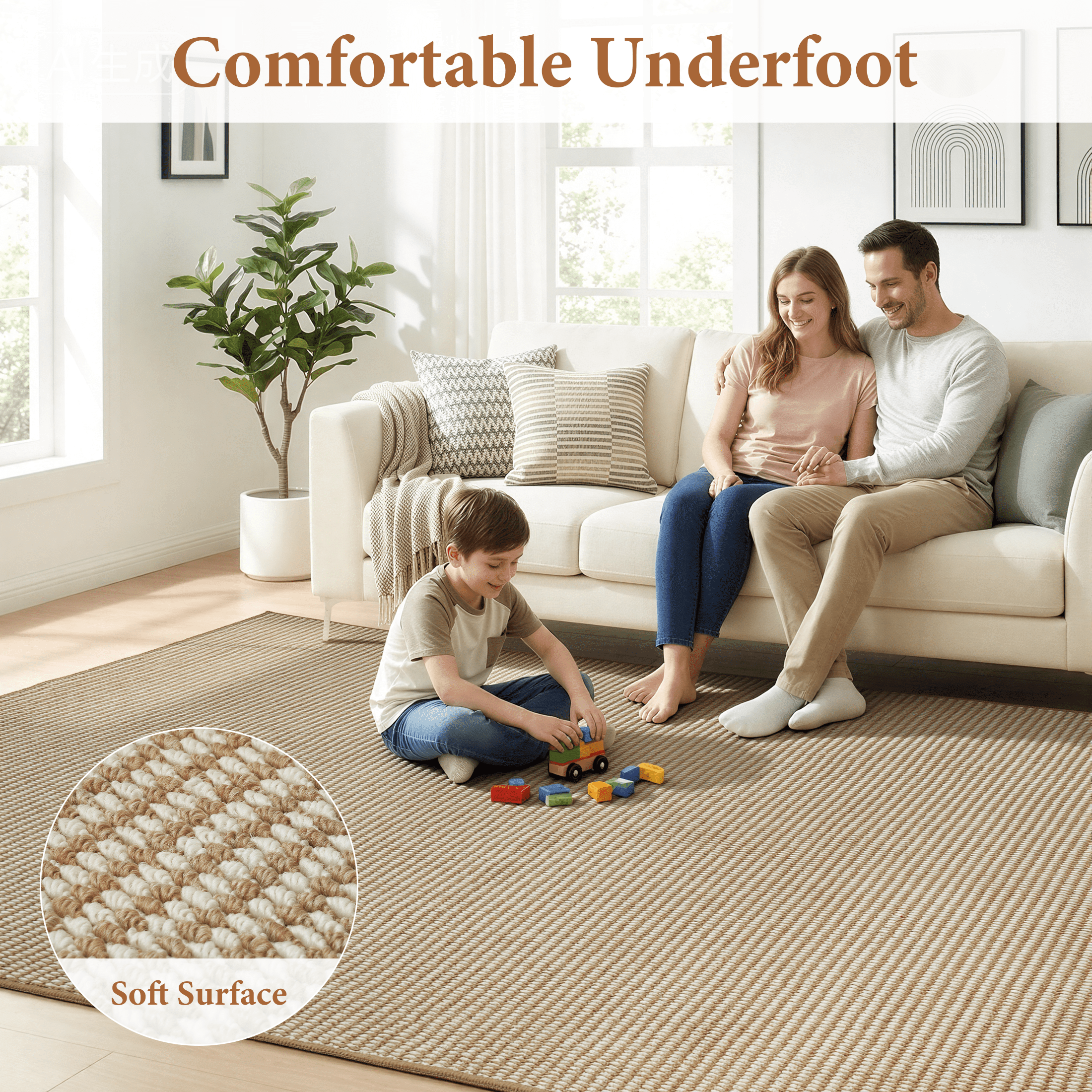 WANLISELL 6' x 9' Area Rugs for Living Room, Machine Washable Rug Indoor Stain Resistant Large Carpet for Bedroom Kitchen Dining Room Office Home Decor, Brown & White