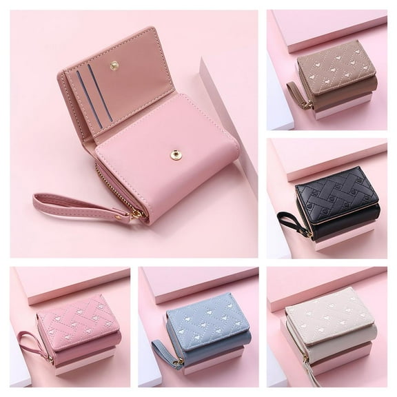 SSKFHGI Ladies Wallet Mauve Wallet Embroidered Heart Coin Purse TriFold Card Holder