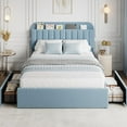 thumbnail image 3 of Litake Full Bed Frame with Storage Headboard, Kids Bed Frame with 2 Drawers, Boucle Upholstered Platform Bed with Bookcase, No Box Spring Needed, Easy Assembly,Blue, 3 of 7