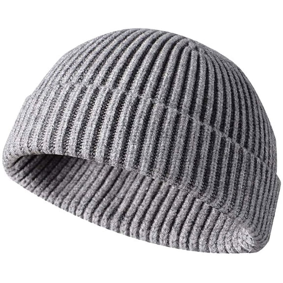 Morttic Unisex Winter Trawler Beanie Hat Short Retro Ribbed Fisherman Skullcap Knit Cuff Beanie Cap(Gray)