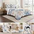 thumbnail image 6 of Quilts King Size Bedding Set, Blue Beige Leaves Lightweight Quilted Comforter, Farmhouse Minimalist Botanical Soft Reversible Bedspread Coverlet with Pillow Covers for All Season, 96" x 106", 6 of 9