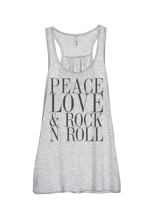 Peace Love And Rock n Roll Women's Sleeveless Flowy Racerback Tank Top Sport Grey Large