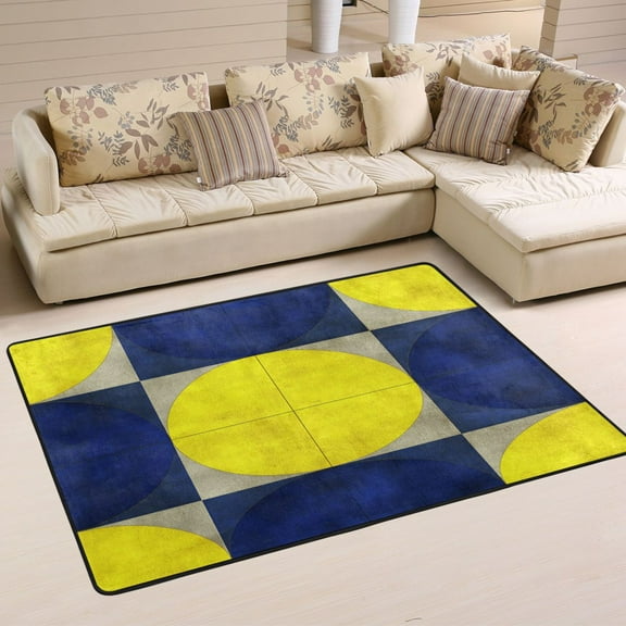 Geometric Pattern with Circles Soft Polyester Area Rug 36''x24'', Non Slip, Memory Foam, Water Absorbent