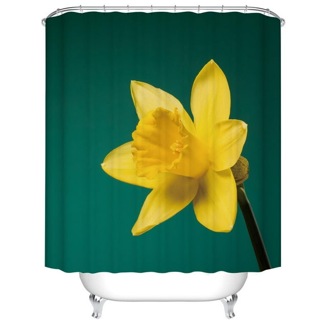 Matoen12 Rideaux de Douche à Motif Floral pour Salle de Bain, Rideau en Polyester Jaune à Fleurs et Cyan 48"x72 Pouces, 1 Pce Rideau de Douche Imprimé Numériquement, Imperméable et Lavable à la Machine