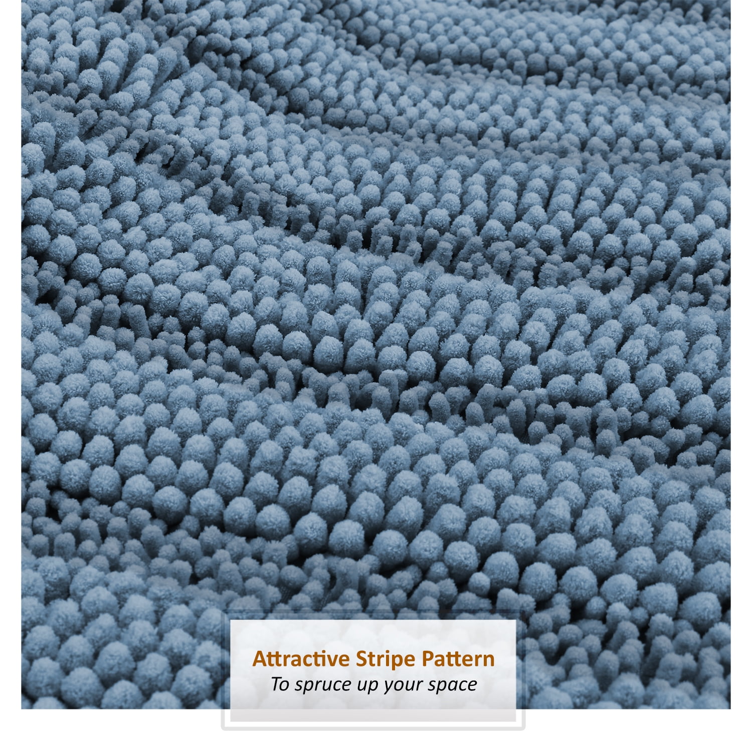 Clara Clark Chenille Super Absorbent Bath Mat - Extra Soft - Shower and Bath Room - Machine wash dry - Size Extra Large 44 x 26 - Blue Heaven