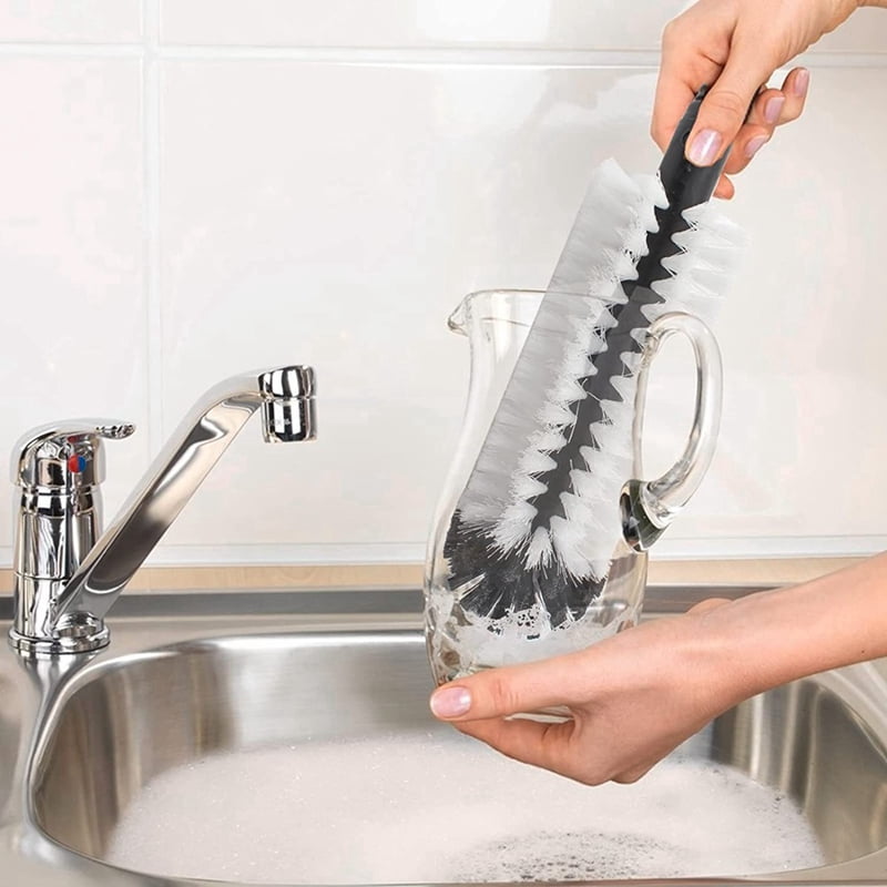 6 Long Brush Bar Glass Washer with Suction Base, Commercial Brush Cleaner Bristle Brush for Kitchen Bar Beer Cup