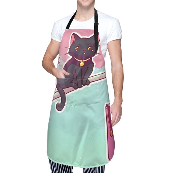Fiykzur Cats On Broomstick Apron with Pockets Adjustable Kitchen Aprons for Men Women Waterproof Aprons for Cooking,Drawing,Crafting, Baking Household Cleaning