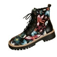 thumbnail image 2 of Willtoo Women's Flowers Flat Ankle Boots Side Zipped Lace-Up Cowgirl Shoes Western Platform Winter Fall Combat Boots Black, 2 of 6