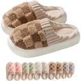 thumbnail image 1 of Kawaii Checkered Slippers Unisex Cute Fluffy Home Slippers Fuzzy Slippers, 1 of 5