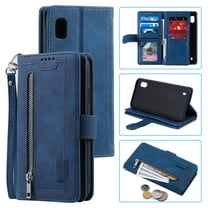 Dteck Wallet Case For Samsung Galaxy A10 A105, Matte PU Leather Case Built-in 9 Card Slots Zipper Purse Flip Cover With Hand Strap, Blue