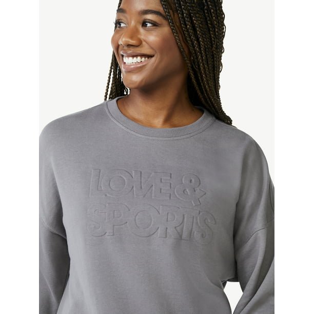 Love & Sports Women's Embossed Logo Crewneck Fleece Sweatshirt