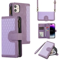 Dteck for iPhone 11 Case, iPhone 11 Wallet Case with 9 Card Slots, PU Leather Magnetic Flip Zipper Purse Wristlet Strap Crossbody Lanyard Kickstand Phone Case 6.1 Inch,Purple