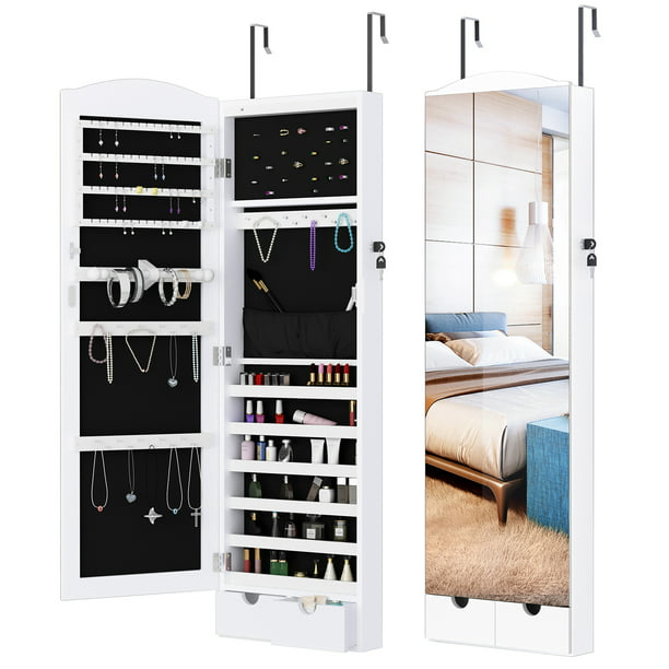 Wall And Door Mounted Jewelry Armoire, Jewelry Armoire Mirror With Lights