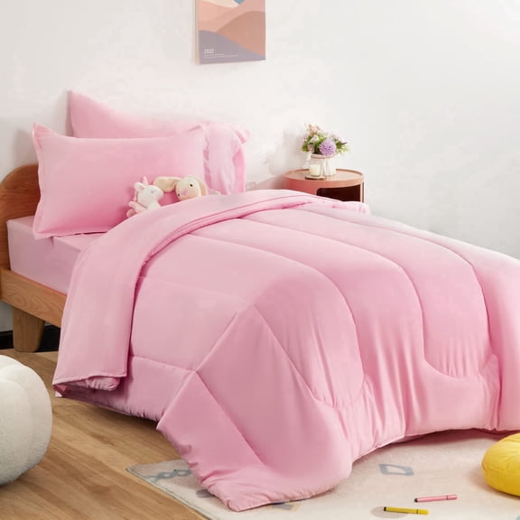 Sleep Zone Twin Kids Bedding Comforter Set, 5 Piece Girl Cute Durable Children Bed in a Bag, Ballet Pink Color