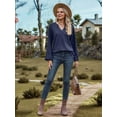 thumbnail image 3 of Womens Long Sleeve T-Shirts Deep V Neck Blouse Dressy Casual 2025 Fashion Loose Soft Fall Winter Clothes Dark Blue XXL, 3 of 8