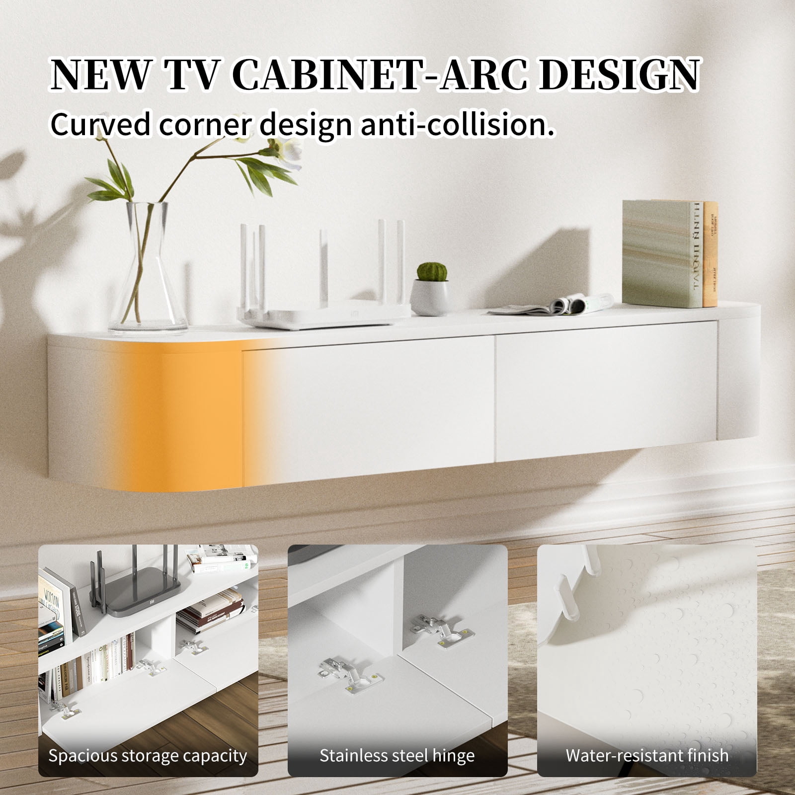 Wall Mounted Floating TV Stand Modern Media Console with 2 Silent Doors for Living Room Home Office (White 120CM/47.2'')