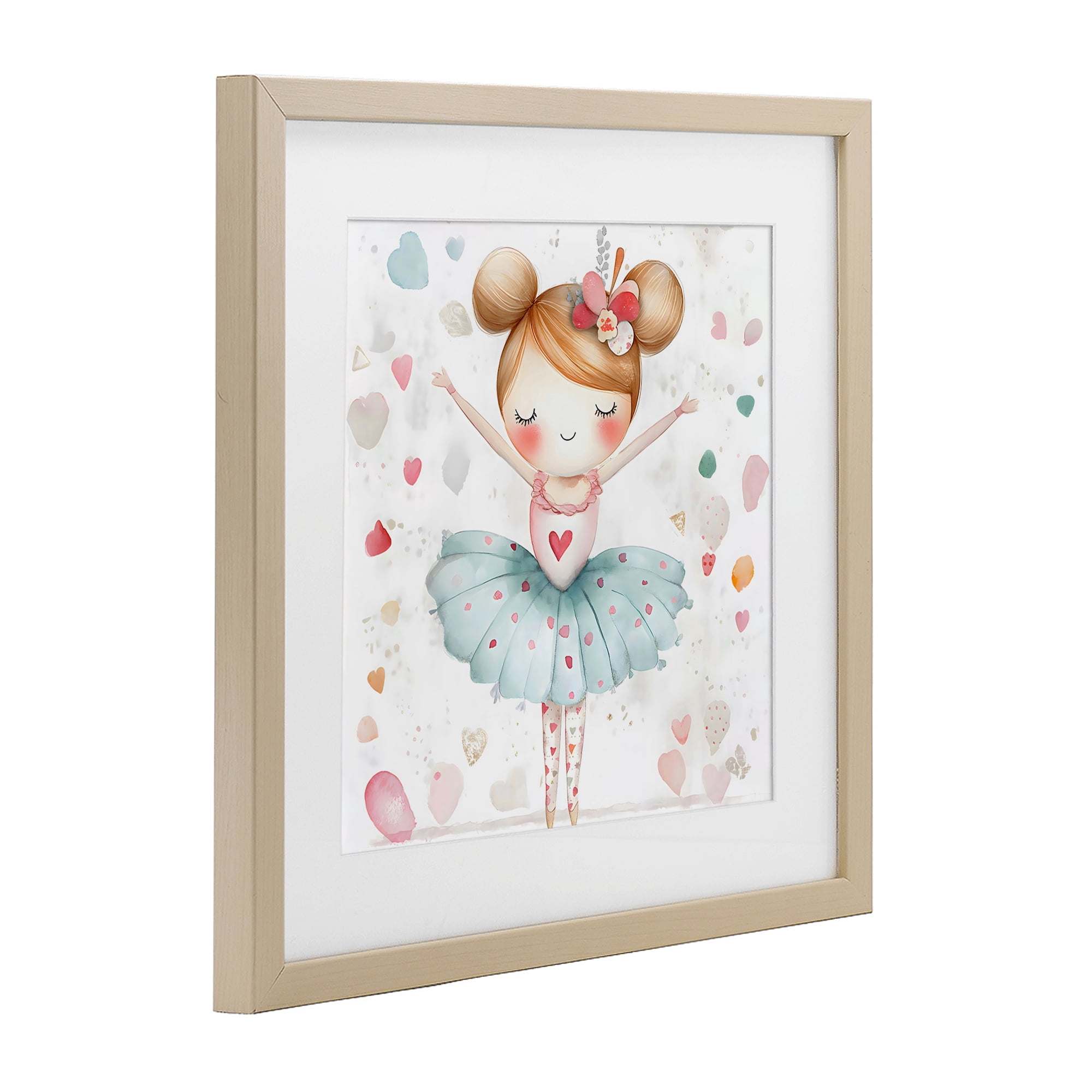 Stupell Industries Cute Ballerina with Hearts Birch Framed Print Under Glass, design by Creative Studio