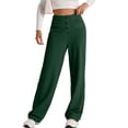 thumbnail image 3 of Womens High Waist Button Stretchy Pants Straight Leg Office Dress Pant Casual Trousers with Pocket Dark Green M, 3 of 8