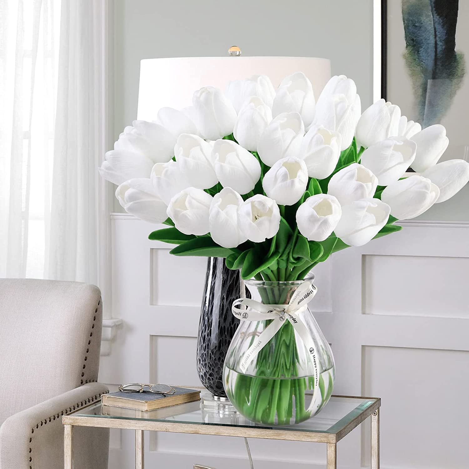 20PCS Tulips Artificial Flowers Real Touch Tulips Flowers for Decoration 13.5" Tulips Flowers Bulk Artificial Tulips Flowers for Vase Centerpieces Home Wedding Bouquet