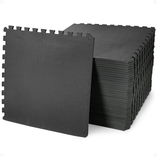 BalanceFrom 36-Pack 24”x24” Interlocking Foam Puzzle Exercise Mat, 1/2” Thick, Black